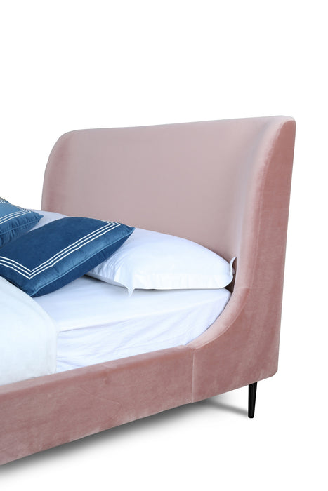 Heather Mid-Century Modern Velvet Upholstered Queen Bed in Blush and Black