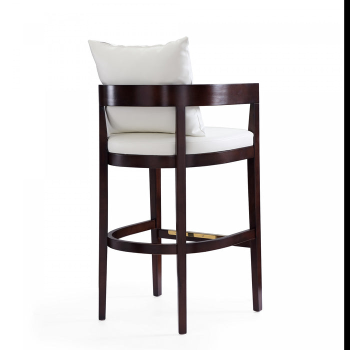 Ritz Mid-Century Modern Wood Upholstered Barstool in Ivory - Set of 3