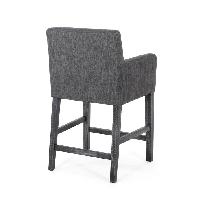 Lewis 26\" Seat Height Counter Stools Set Of 2 With Upholstered Fabric And Solid Wood Legs, Charcoal