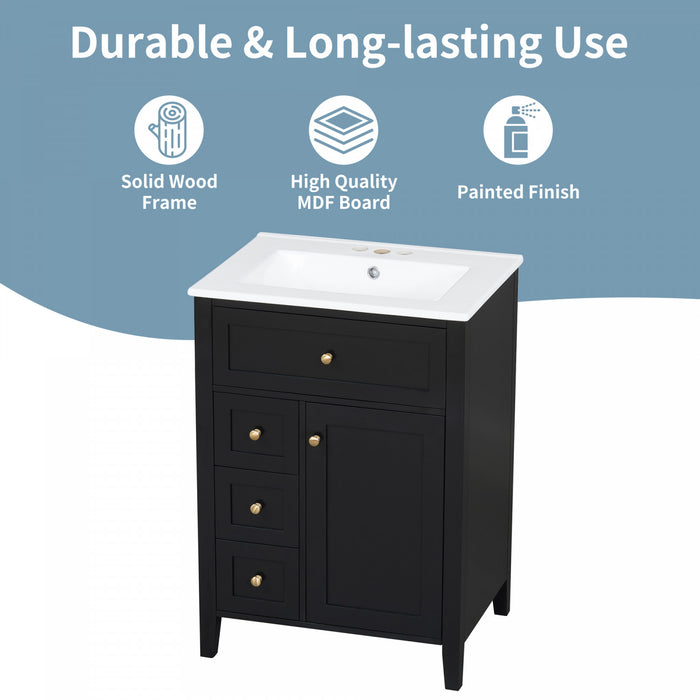 Aura 48 Inch Double Sink Vanity Combo with Drawers and Cabinet, Black