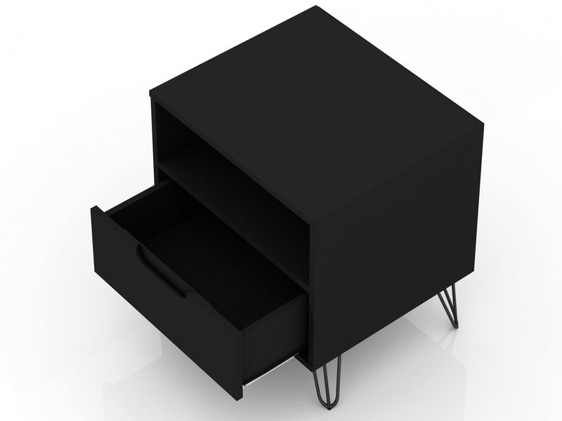 Rockefeller Mid-Century Modern 20\" Nightstand in Black (1-Drawer) - Set of 2