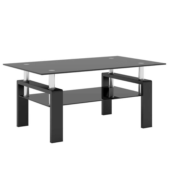 Liam Modern Rectangle Clear Tempered Glass Coffee Table,Black