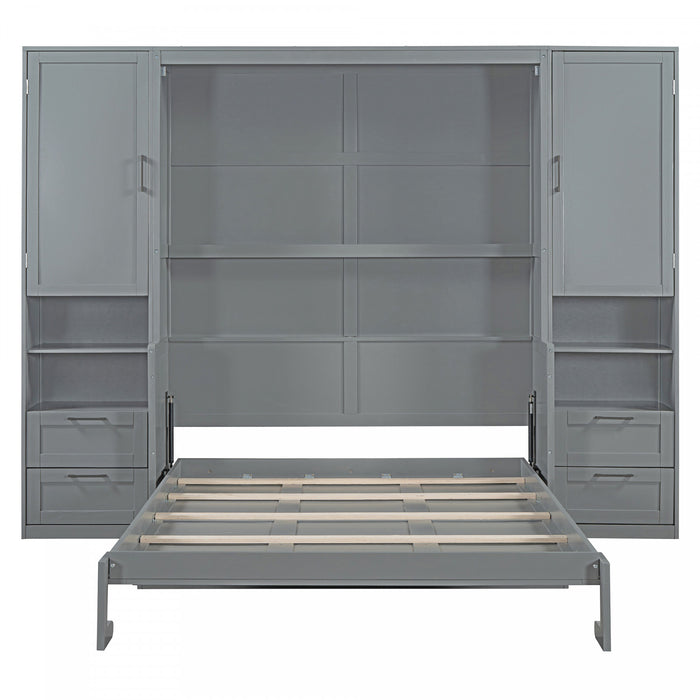 Joyce Closet Queen Murphy Bed With Drawers And Shelves - Grey