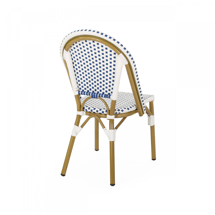 Julien Faux Ratten and Aluminum French Bistro Chairs, Set of 2 - Blue and White