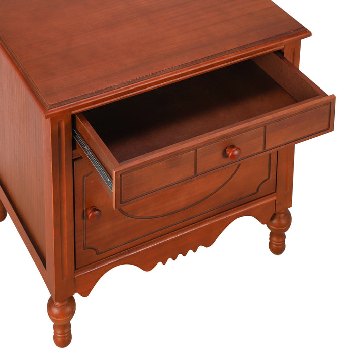 Amelia Vintage 24\" Nightstand with Carved Drawer and Cabinet,Brown