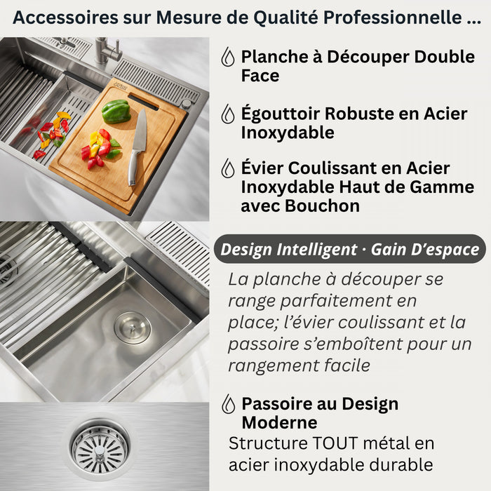 MultiSINK 33 in. Dual Mounted 3-Level Workstation Kitchen Sink, Faucet, Glass Rinser,Stainless Steel- D-WP31 Laundry Combo