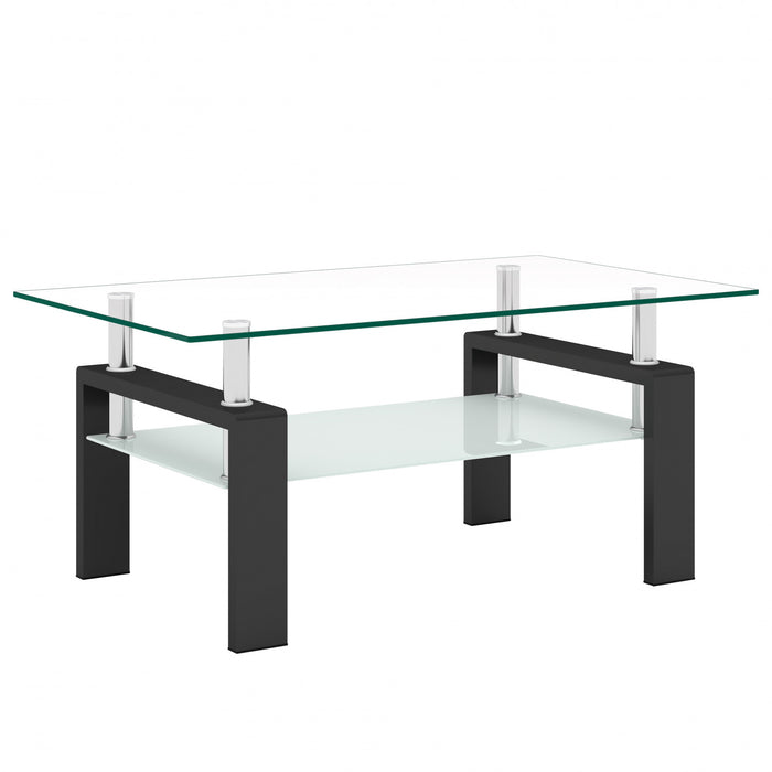 Liam Modern Rectangle Clear Tempered Glass Coffee Table,Black
