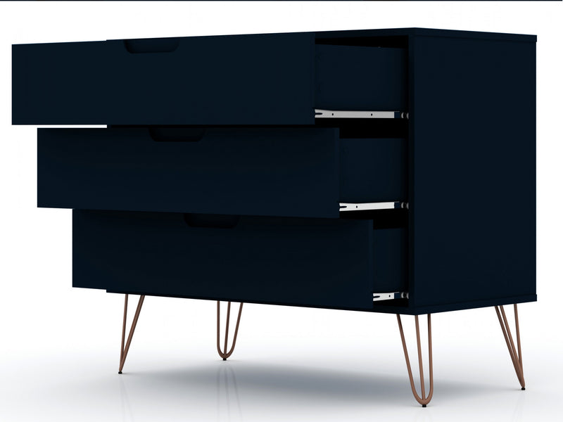 Rockefeller Mid-Century Modern 35\" Dresser in Midnight Blue (3-Drawer) - Set of 2