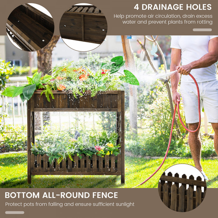 Costway 2-tier Wood Raised Garden Bed Elevated Planter Box For Vegetable, Fruit, Herb