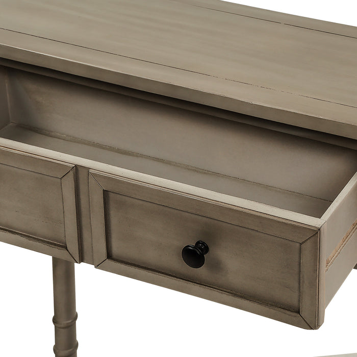 Phyllis Solid Wood Console Table With Drawers And Bottom Shelf - Grey