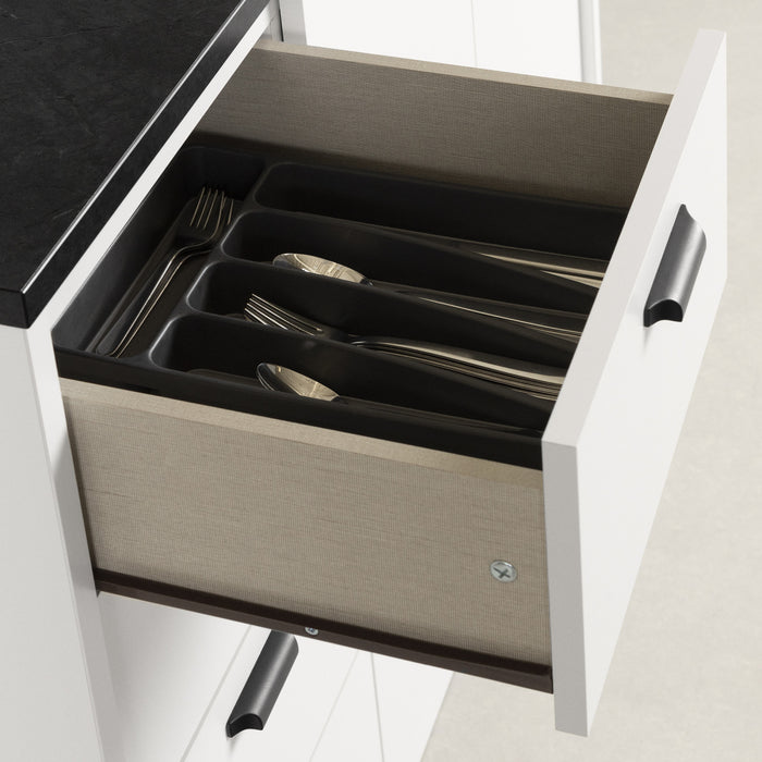 Myro Kitchen Island With Storage - Faux Black Stone And White 