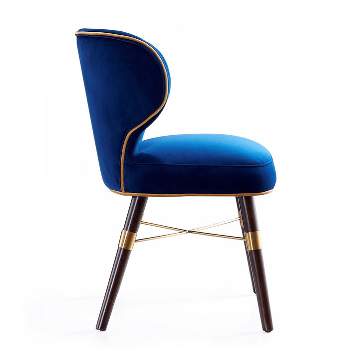 Strine Modern Wood Upholstered Dining Chair in Blue and Gold - Set of 2