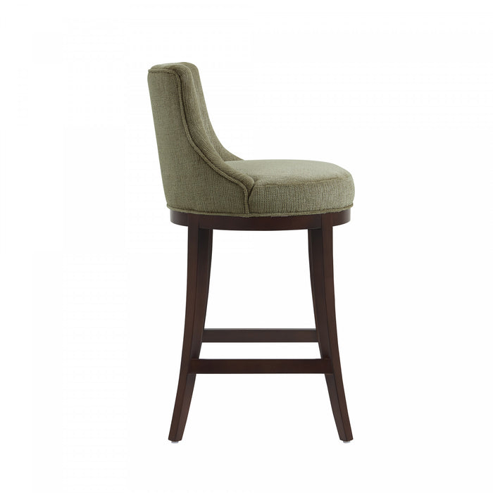 Lucia Modern Chenille Wood Upholstered Barstool in Leaf Green - Set of 3