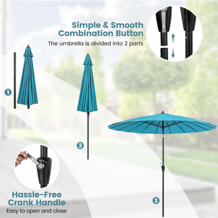 Costway 9 FT Patio Round Market Umbrella with Push Button Tilt, Crank Handle, Vented Top Turquoise