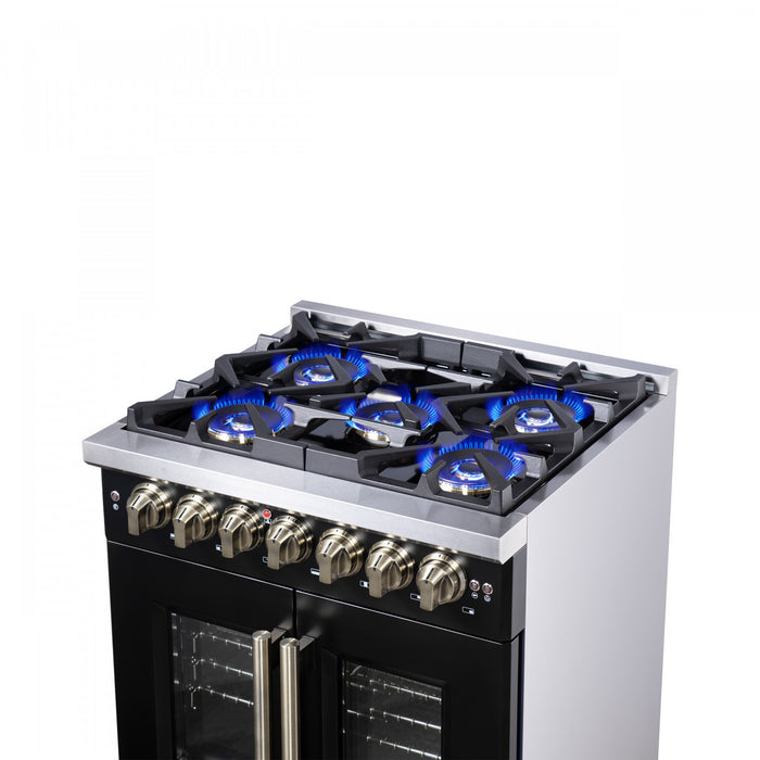 Forno Capriasca 30\" French Door Dual Fuel Range, Black, 4.32 cu. ft. - FFSGS6387-30BLK