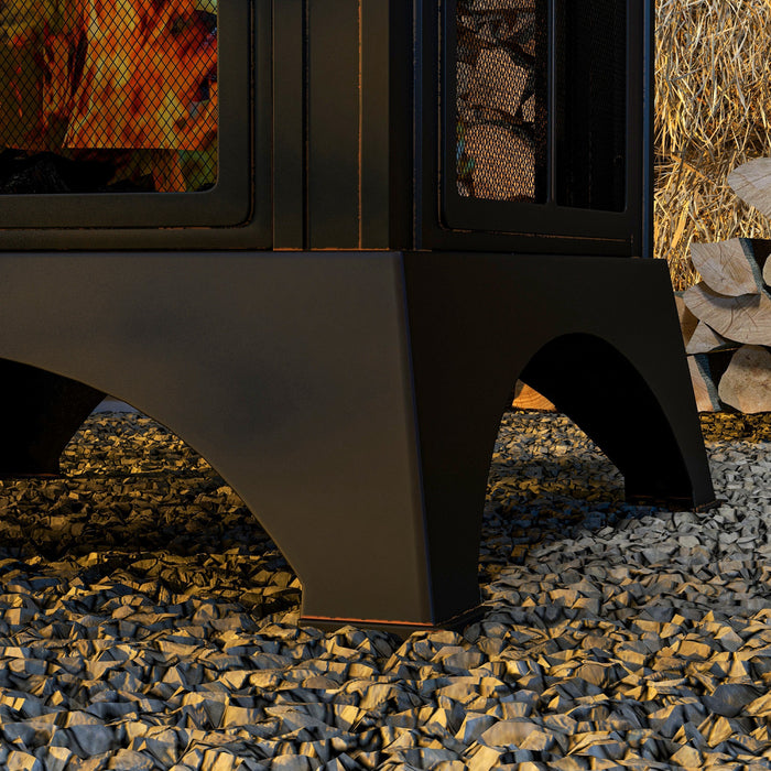 Outsunny 28\" Fire Pit With Poker, Chimney Style Wood Burning Firepit, Black