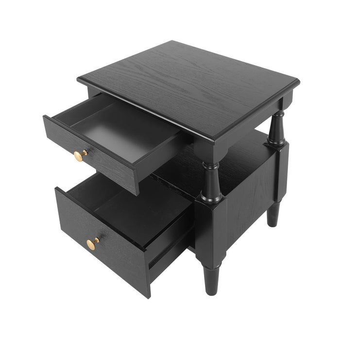 Emma 2-Drawer Wooden Bedroom Nightstand with Non-Slip Feet, Black