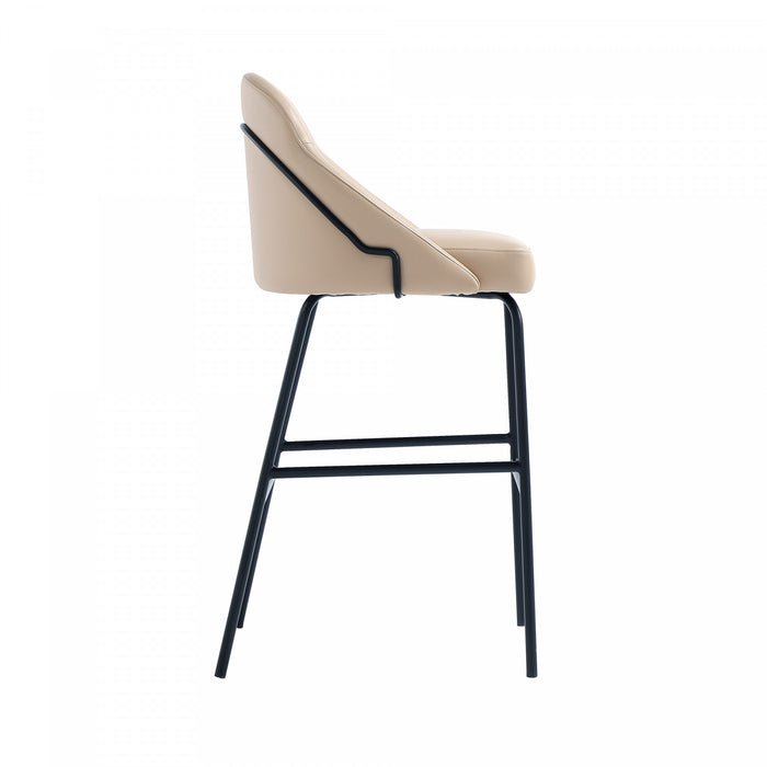 Gracie Modern Metal Upholstered Barstool in Tan and Black - Set of 3