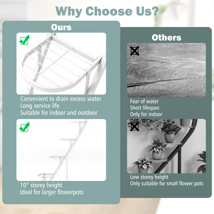 Costway 5 Tier Metal Plant Stand Heart-shaped Shelf With Hanging Hook For Multiple Plants White