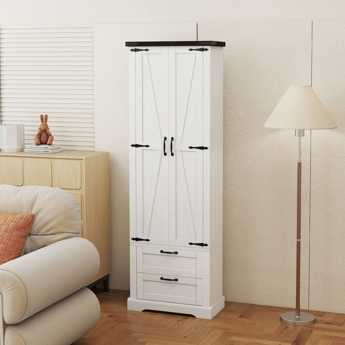 HOMCOM 71\" Kitchen Pantry Cabinet, Farmhouse Kitchen Storage Cabinet, White