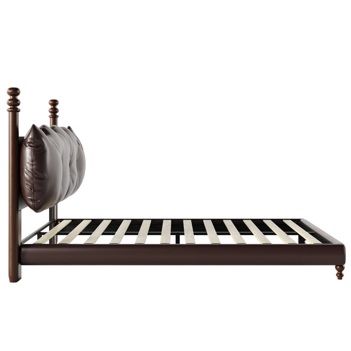 Emma Faux Leather Platform Bed Frame with Headboard,Queen Size,Dark Brown Queen Bed