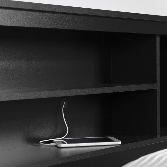 Vito Bookcase Headboard With Storage - Pure Black 