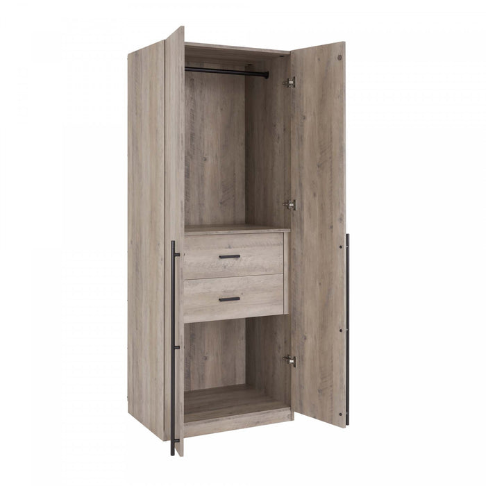 Lee Modern 32\" Wardrobe Closet in Rustic Gray - Set of 2 Armoire