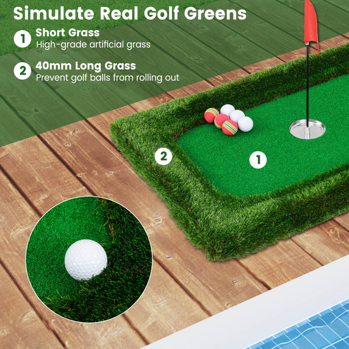 Costway Rectangular Floating Golf Green For Pool Includes Golf Hitting Mat 6 Golf Balls