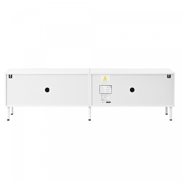 Serene 70.8 Inch Modern TV Cabinet with Curved Line Doors and Metal Legs, White