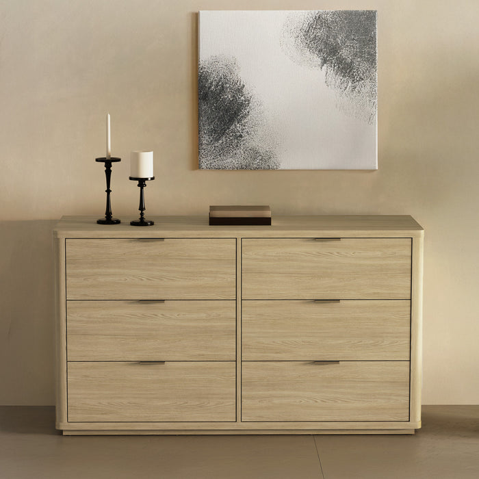 Evelyn Modern 60\" Dresser in Natural (6-Drawer)