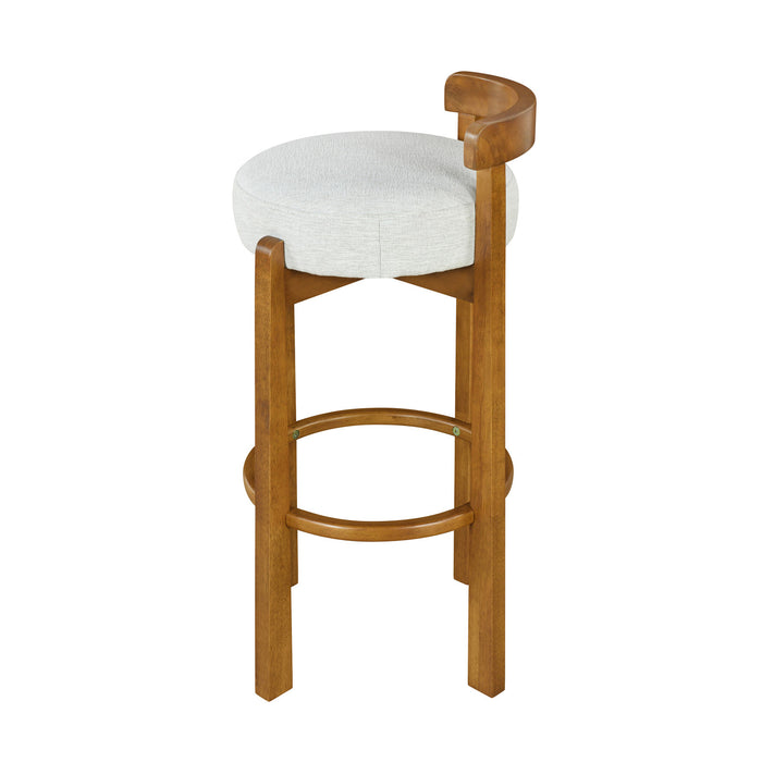 Elise Modern Round Seat Rubberwood Bar Stool Set of 2 with Curved Back Support and Sherpa Upholstery,Ivory