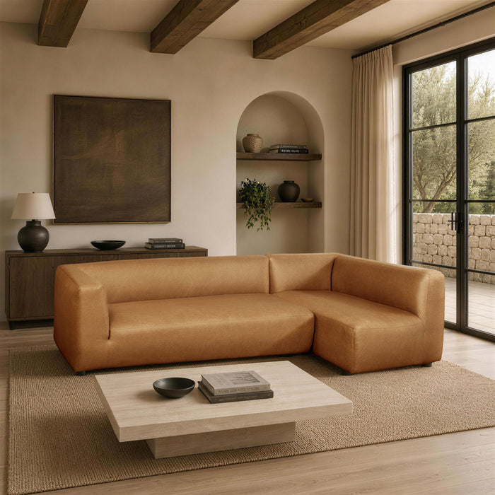 Lukas Contemporary Modern 118\" Right-Facing 2-Piece Sectional Sofa in Camel
