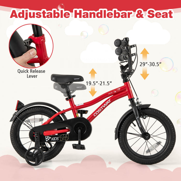 Costway 14\" Kids Bike For 3-5 Years Old Boys & Girls With Adjustable Seat Handbrake Reflectors Red