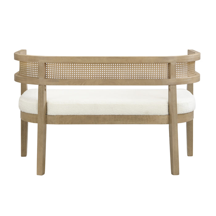 Rattan 47.5 Inch Rattan Upholstered Loveseat with Hand-Woven Backrest, Beige, Natural Ash