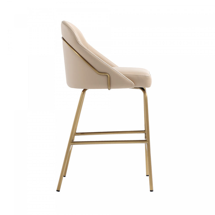 Gracie Modern Metal Upholstered Counter Stool in Tan and Gold Bar Stool