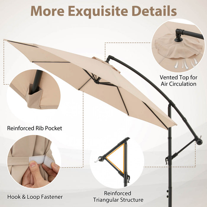 Costway 10 FT Patio Offset Umbrella w/8 Ribs Cross Base Tilt Beige