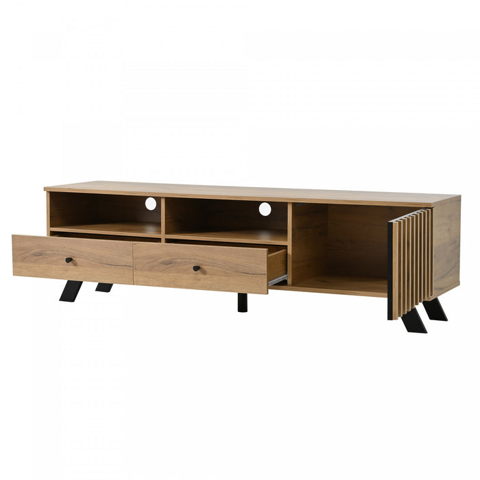 Lucas TV Stand with Storage Drawers and Open Shelving,Natural