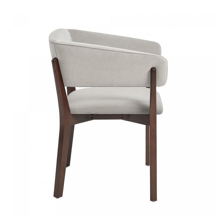 Blake Modern Faux Mohair Wood Armchair in Greige - Set of 2 Dining Chair