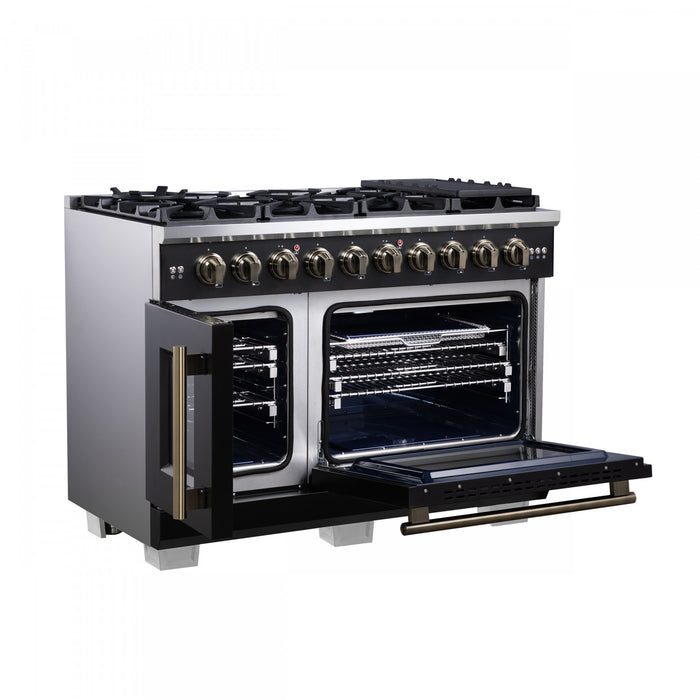 Forno Capriasca 48\" Black Gas Range 6.58 cu.ft -FFSGS6460-48BLK
