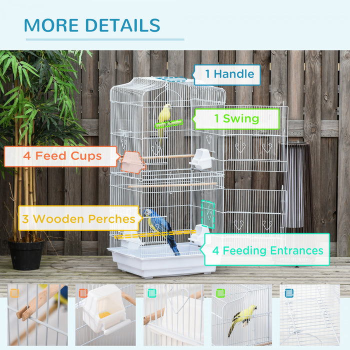 Pawhut 36\" Bird Cage For Finches, Canaries Budgies, Parrot Cage With Accessories Handle, White