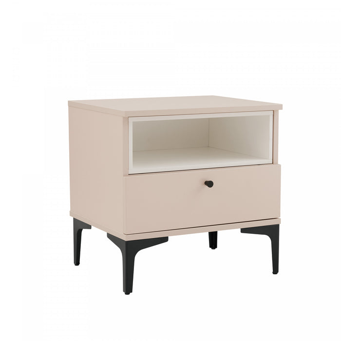 Amara Modern 20\" Nightstand in Pale Rose and White (1-Drawer)