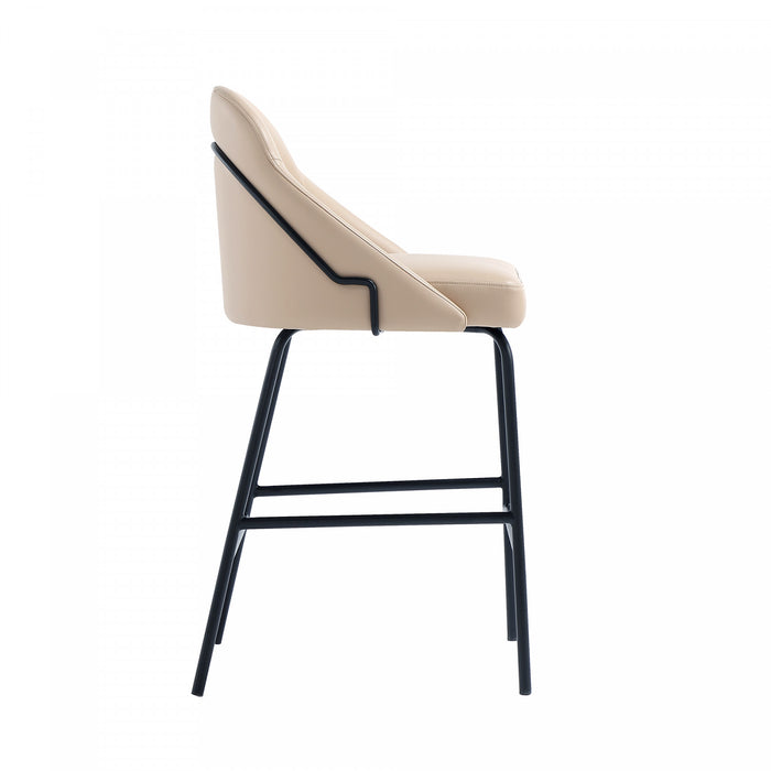 Gracie Modern Metal Upholstered Counter Stool in Tan and Black - Set of 2