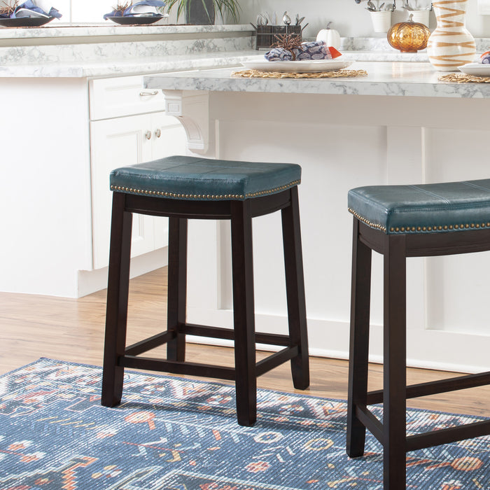 Claridge Faux Leather Backless Counter-Height Stool - Blue