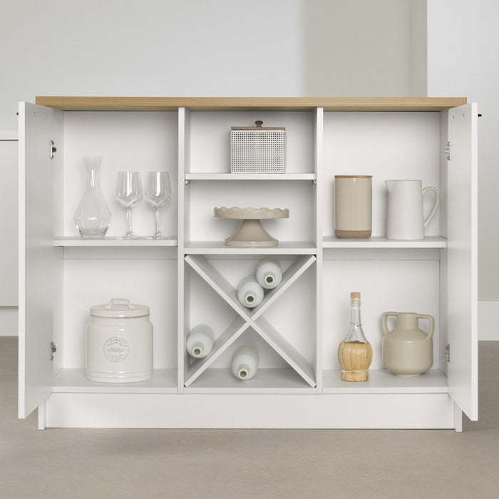 Toscano 6-drawer Kitchen Island With Doors And Wine Storage - White And Maple Nutmeg 