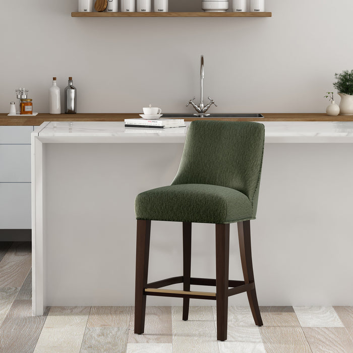 Beever Modern Chenille Wood Counter Stool in Forest Green