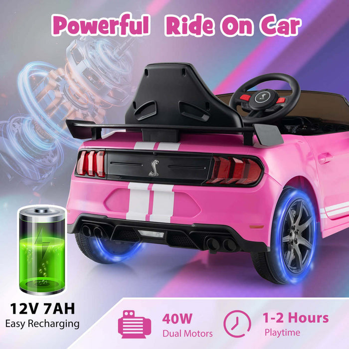 Costway 12v Licensed Ford Mustang Shelby Gt500 Kids Ride On Car With Remote Control Pink
