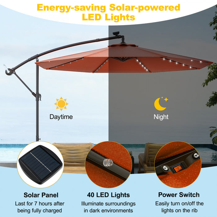 Costwsy 10 Ft Patio Solar LED 40 Lights Offset Umbrella Crank Cross Base Wine Orange