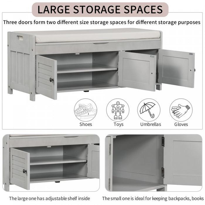 Olivia Pine Wood Storage Bench With 3-door Shoe Cabinet With Hidden Compartment - Grey