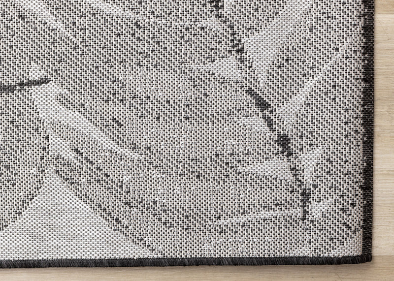 Jackson Grey White Botanical Leaves Rug, 7'10\" x 10'6\" Outdoor Area Rug