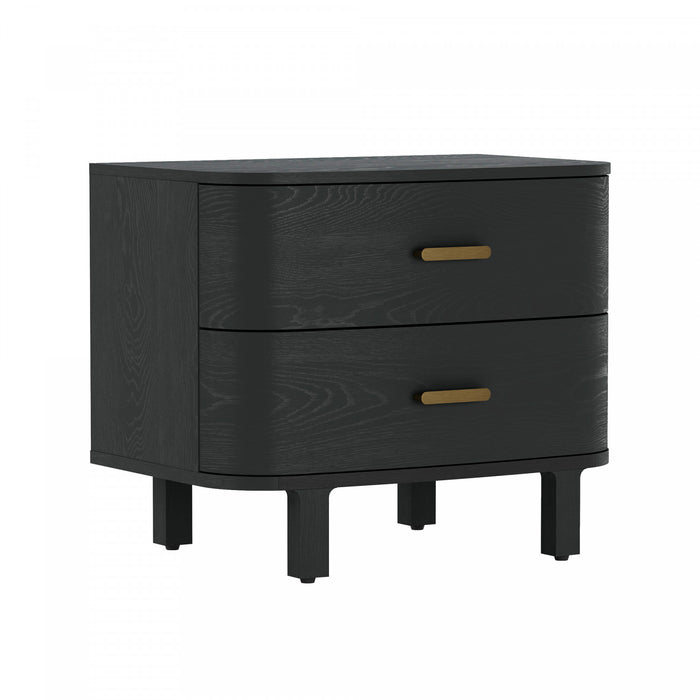 Solara Contemporary 30\" Solid Wood Nightstand in Black (2-Drawer)